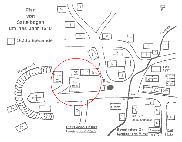 Lageskizzen des Schlossbereichs 1610/1856 (nach Karl 1993, 9)
