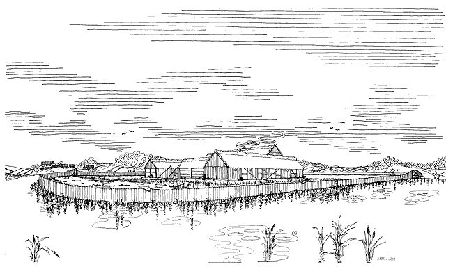 Reconstruction of the castle, drawing: Heidi Maria Mller Nielsen (2004)
